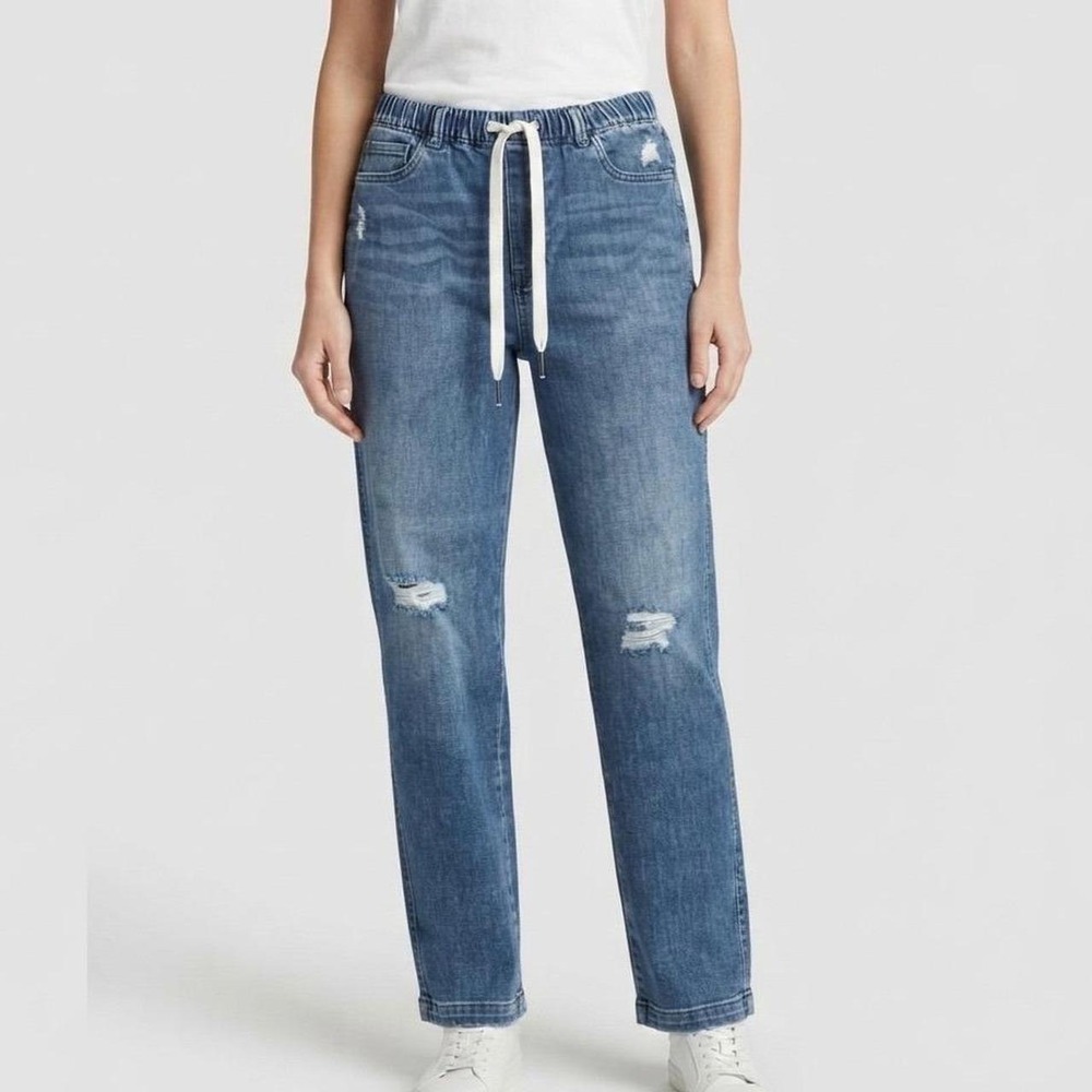 Aerie blue denim jeans with drawstring waist, size small 4- 6